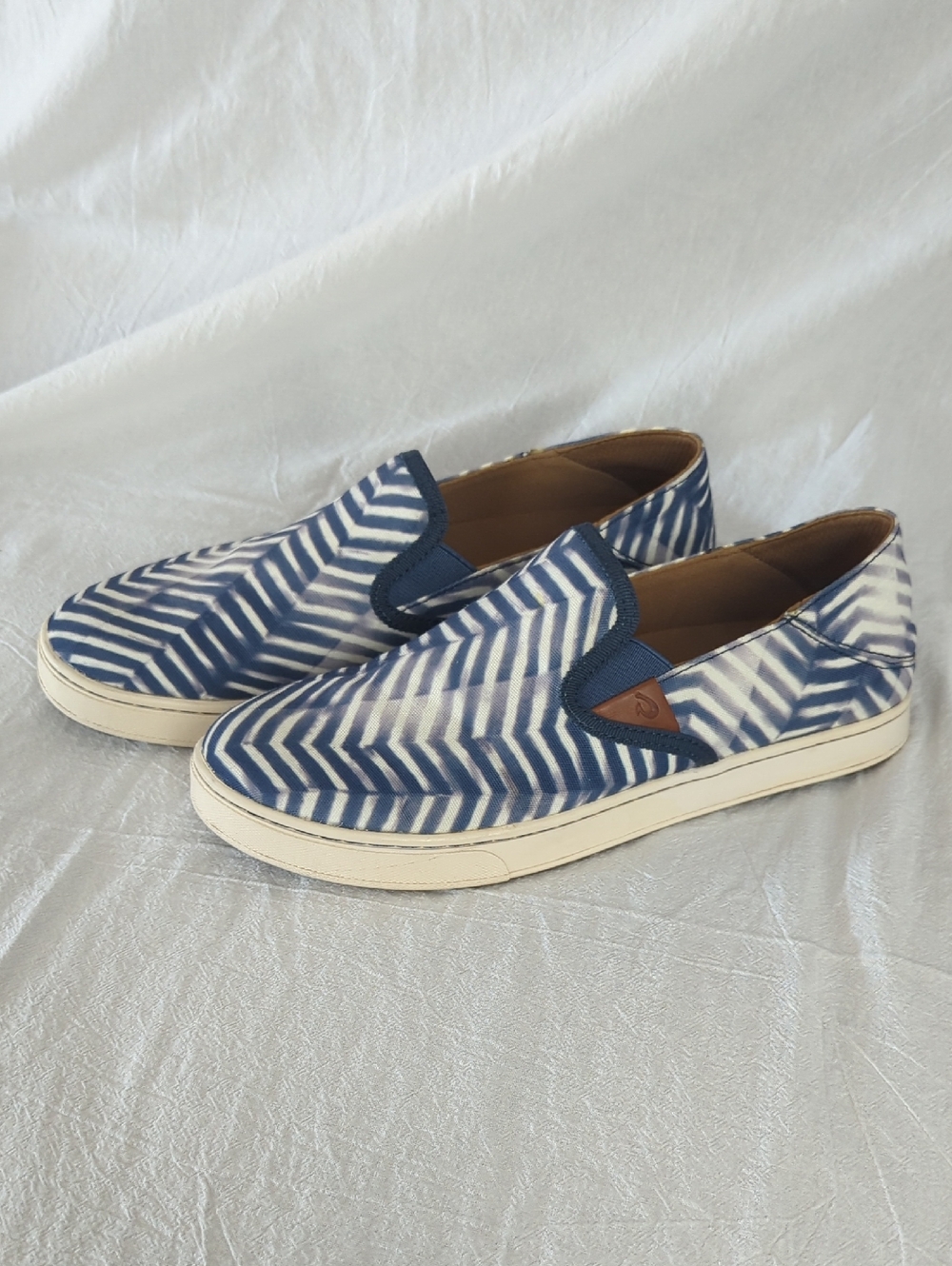 OluKai Pehuea Pa'i Slip-On SneakersVintage Blue & Off White Chevron Print
